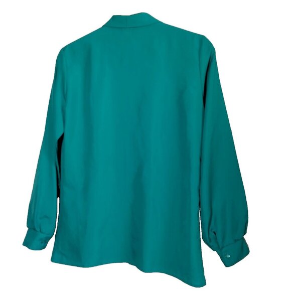 Classic Fashions Blouse Women Size 8 Teal Tie Neck Long Sleeve Button Up - Picture 2 of 11